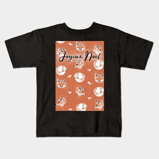 Foxes orange background Christmas card Kids T-Shirt by rainetteillus